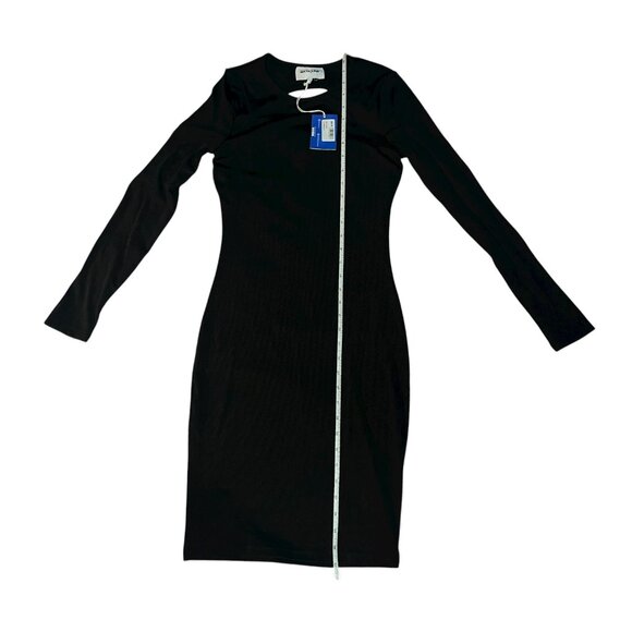 Sixth June Black Ribbed Cut Out Backless Size L Bodycon Dress Long Sleeve NEW - Picture 2 of 8